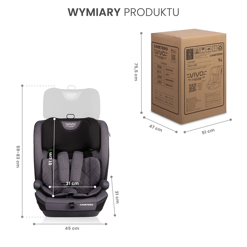 Caretero Vivo i-Size - zdjęcie fotelika z wymiarami