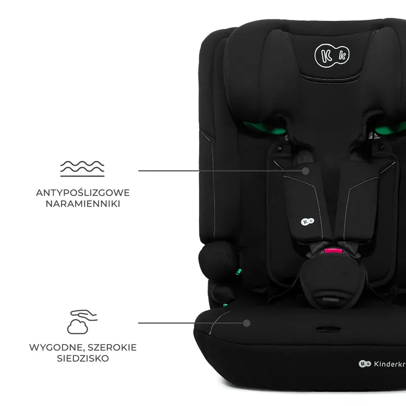 Wnętrze fotelika Kinderkraft I-COMFY z 5-punktowymi pasami
