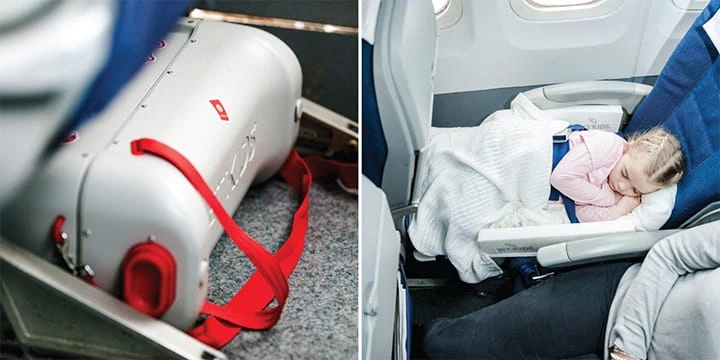 Walizka Stokke JetKids BedBox na pokładzie samolotu