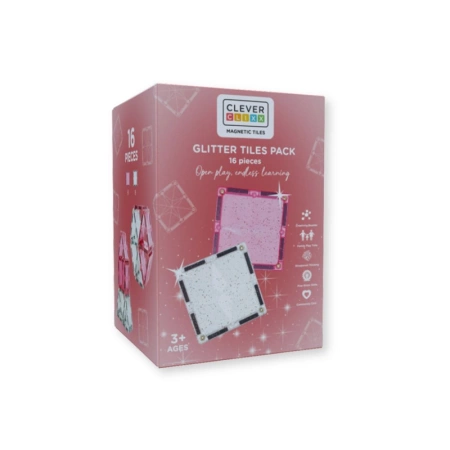 cleverclixx klocki magnetyczne glitter tiles pack transparent / pink 16 el.