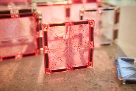 cleverclixx klocki magnetyczne glitter tiles pack transparent / pink 16 el.